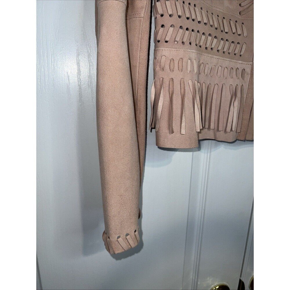 WHITE HOUSE BLACK MARKET Women Fringe Leather Suede Jacket Small Light Pink Boho - Picture 4 of 16